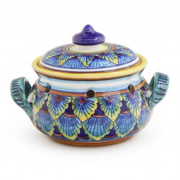 Hand-painted Italian majolica garlic jar in Eugenio Ricciarelli's B-61 pattern, made in Deruta — Biordi Art Imports