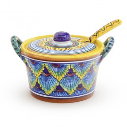Hand-painted Italian majolica parmesan jar in Eugenio Ricciarelli's B-61 pattern, made in Deruta — Biordi Art Imports