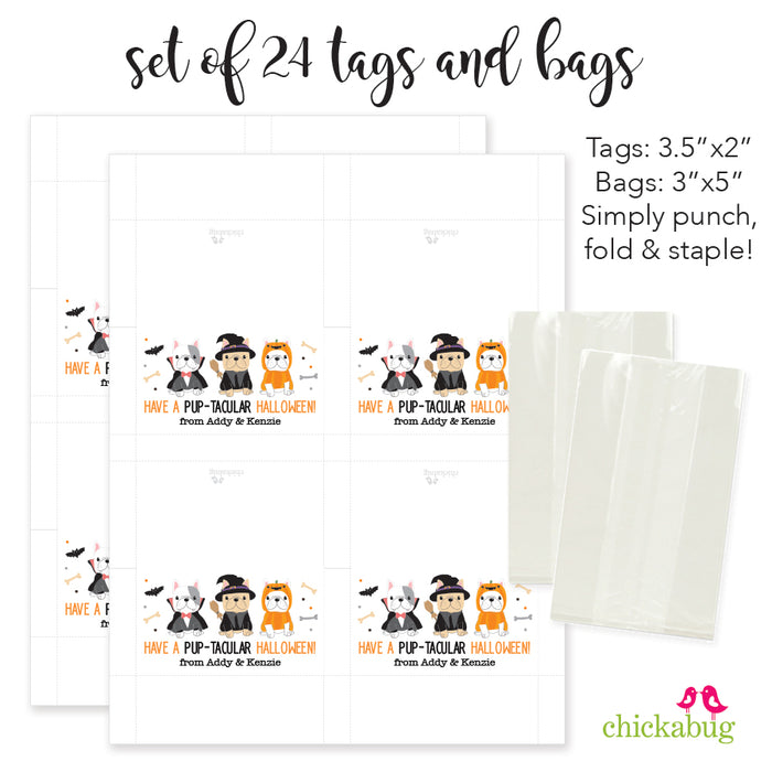 Cute Puppies "Have a Pup-tacular Halloween" Paper Tags and Bags