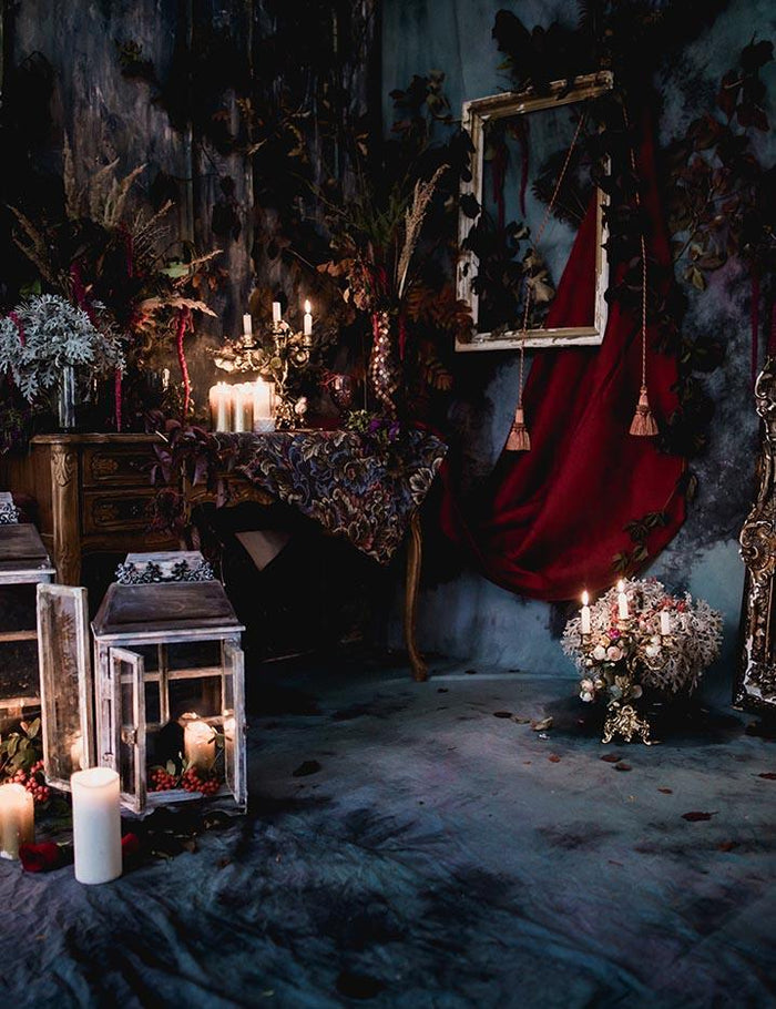 Dark Decor With Dried Flowers Vases Chandeliers Photography Backdrop J-0724 Shopbackdrop