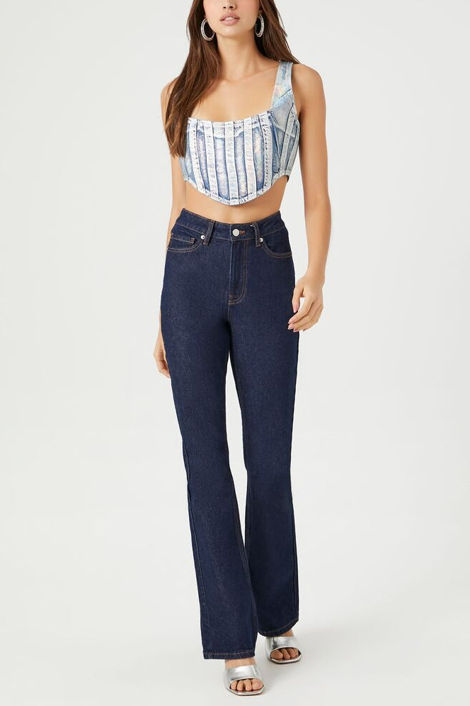 Denim Curved-Hem Crop Top