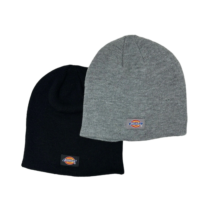 Dickies 2-Pack Skull Knit Beanies – Grey & Black (One Size)