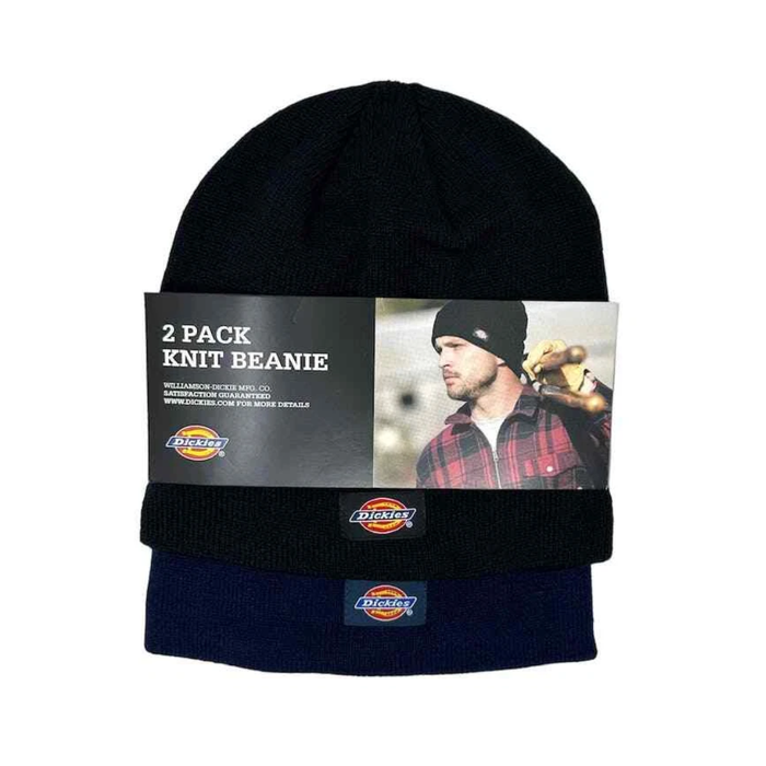 Dickies 2-Pack Skull Knit Beanies – Navy & Black (One Size)
