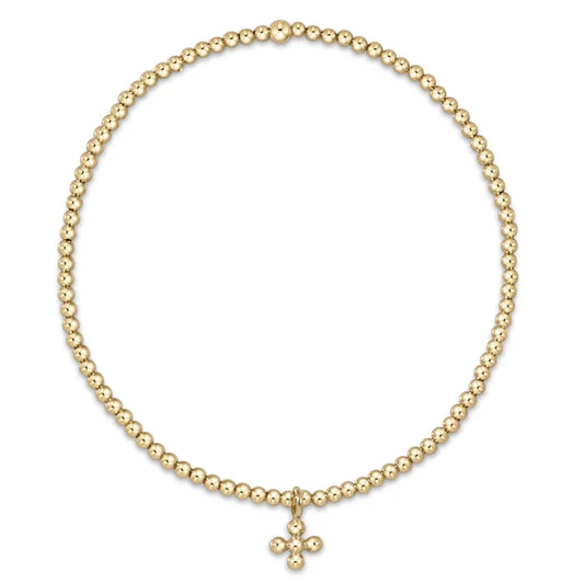 E NEWTON CLASSIC GOLD 2MM BRACELET- BEADED SIGNATURE CROSS SMALL GOLD CHARM