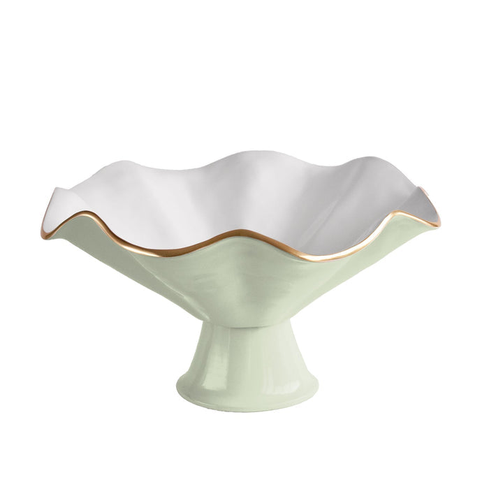 Beatriz Ball Encanto Vento Pedestal — Pistachio-and-white sculptural pedestal bowl isolated on white