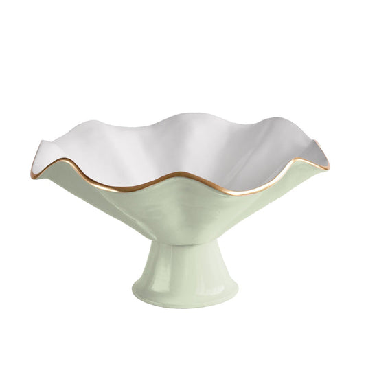 Beatriz Ball Encanto Vento Pedestal — Pistachio-and-white sculptural pedestal bowl isolated on white