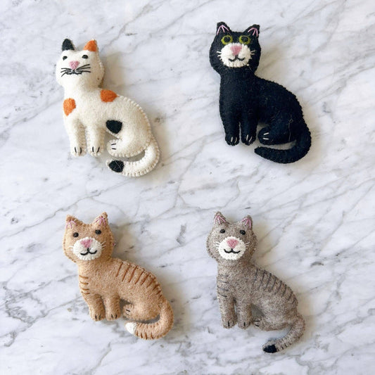 Felt Stitched Cat Ornament: Black, Gray, Tan, or Calico