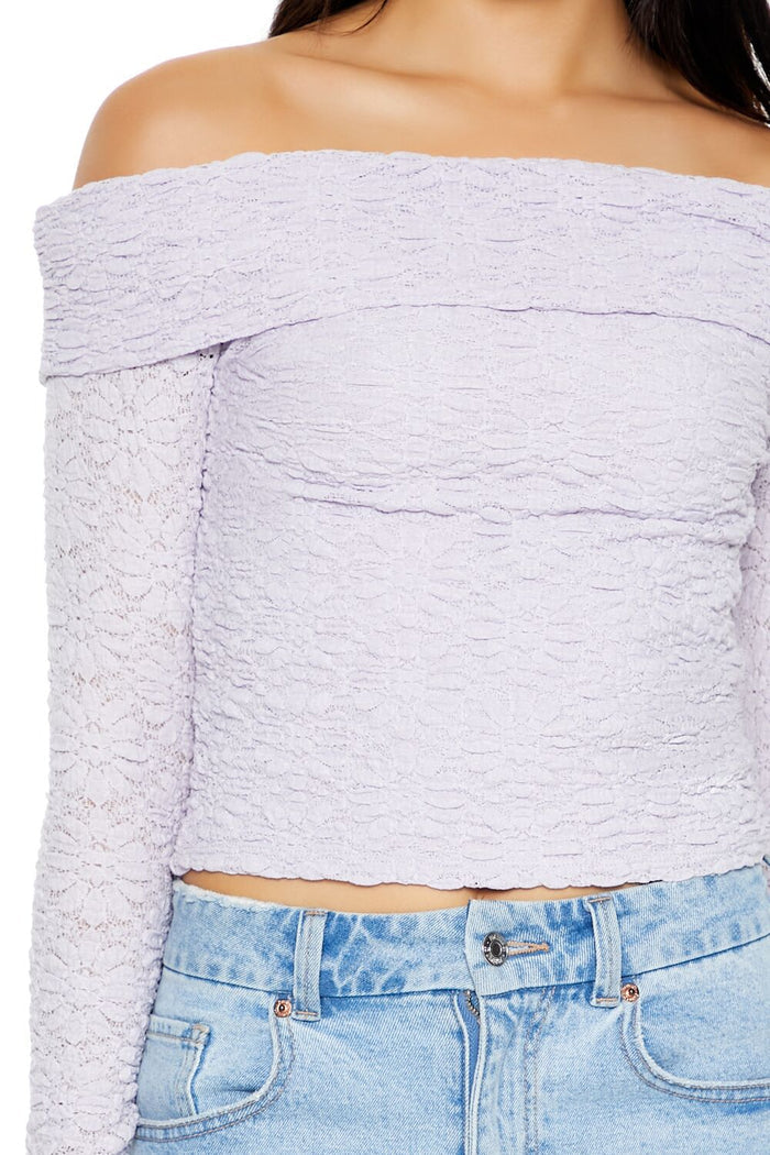 Foldover Off-the-Shoulder Lace Top