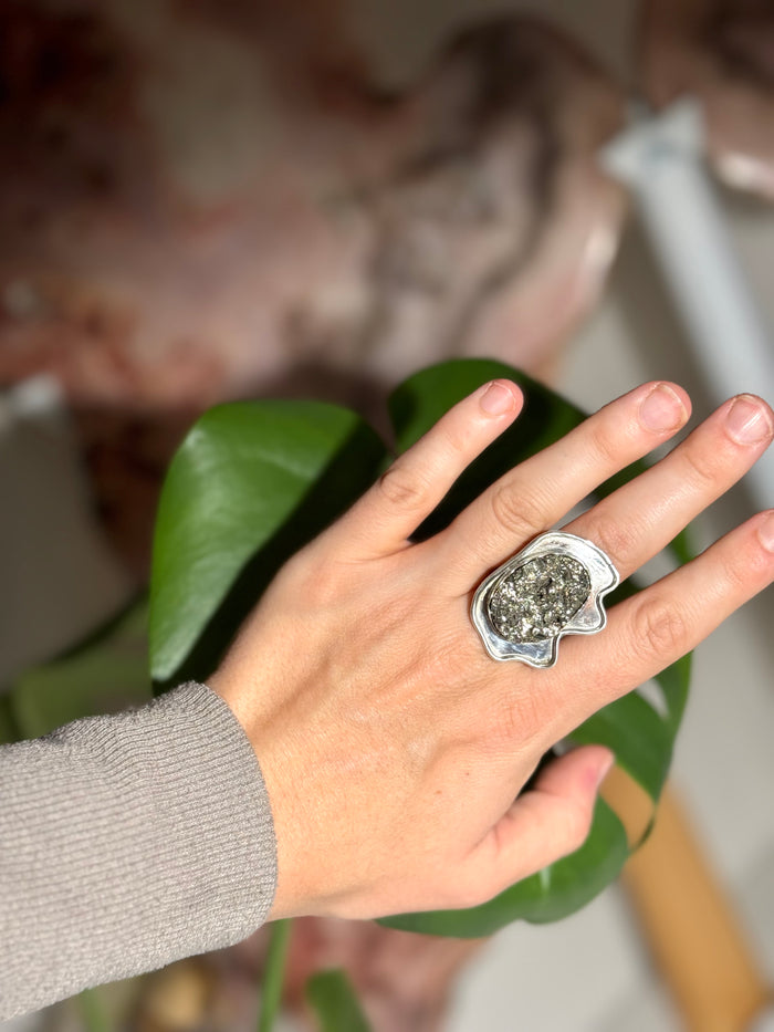 Funky Statement Pyrite Ring - Size 7