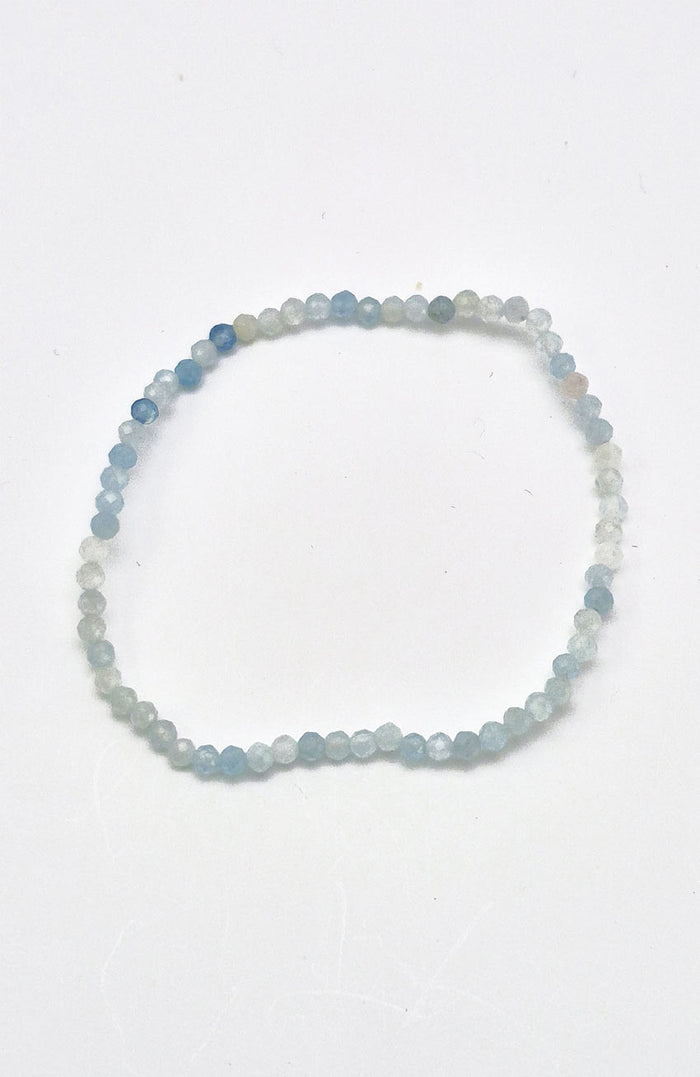 Gemstone Bead Bracelet - Aquamarine Faceted 3mm