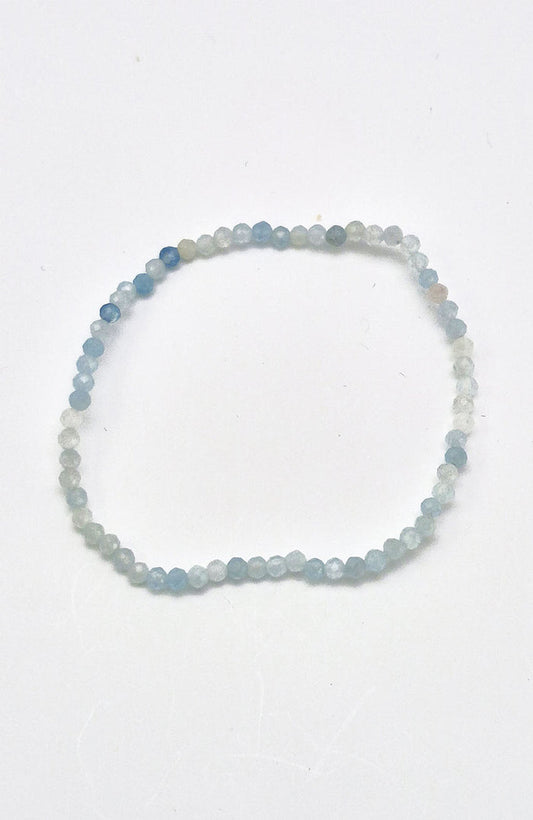 Gemstone Bead Bracelet - Aquamarine Faceted 3mm