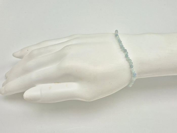 Gemstone Bead Bracelet - Aquamarine Faceted 3mm