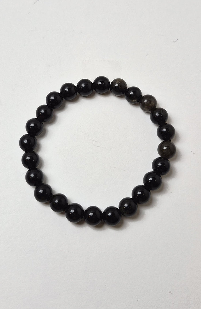 Gemstone Bead Bracelet - Obsidian Black Sheen 8mm