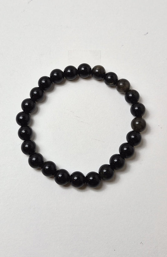 Gemstone Bead Bracelet - Obsidian Black Sheen 8mm