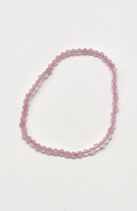 Gemstone Bead Bracelet - Rose Quartz Faceted 3mm