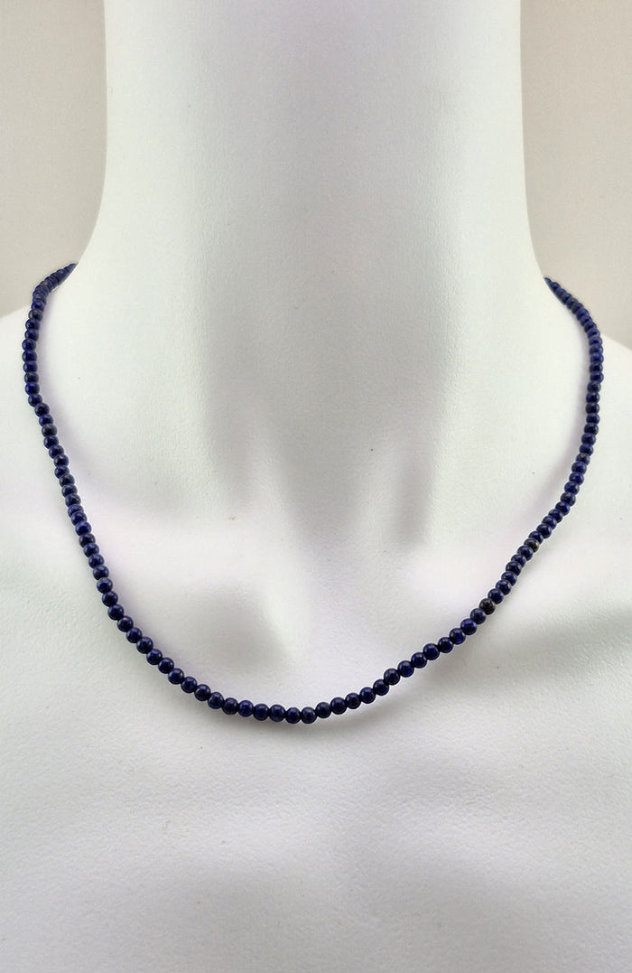 Gemstone Bead Necklace - Lapis Lazuli Round 3mm