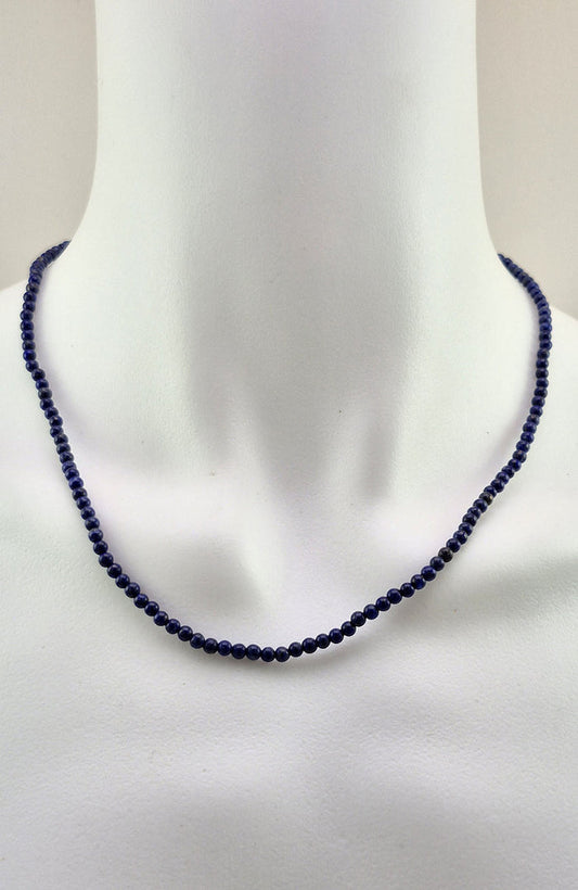 Gemstone Bead Necklace - Lapis Lazuli Round 3mm
