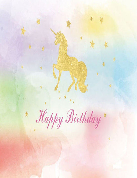 Golden Unicorn Patterned On Watercolor Background For Baby Birthday Backdrop lv-2000 Shopbackdrop