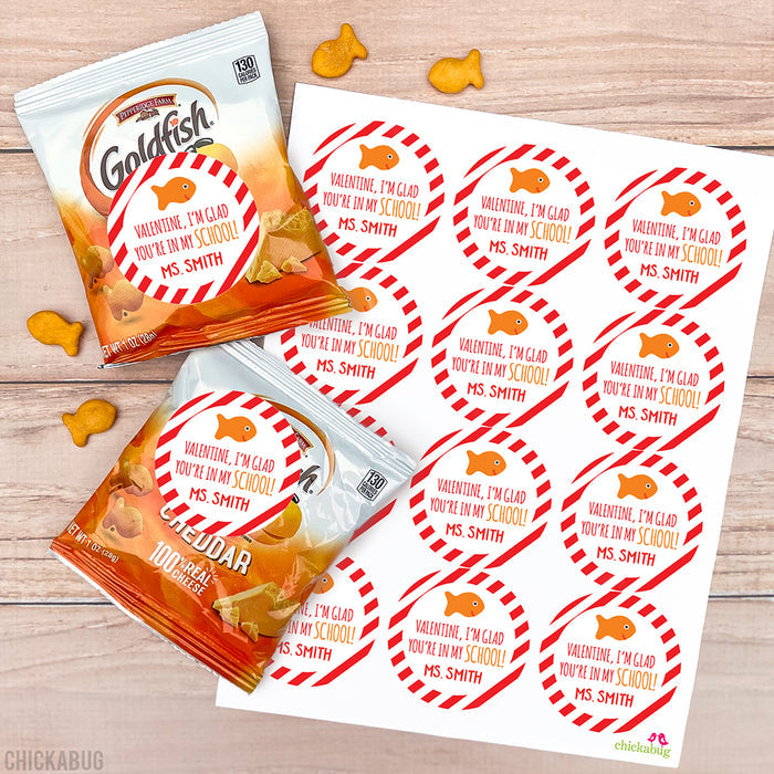 Goldfish "Glad You're In My School"  Valentine's Day Stickers