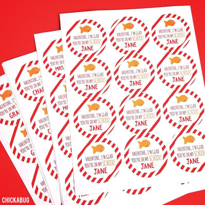 Goldfish "Glad You're In My School"  Valentine's Day Stickers