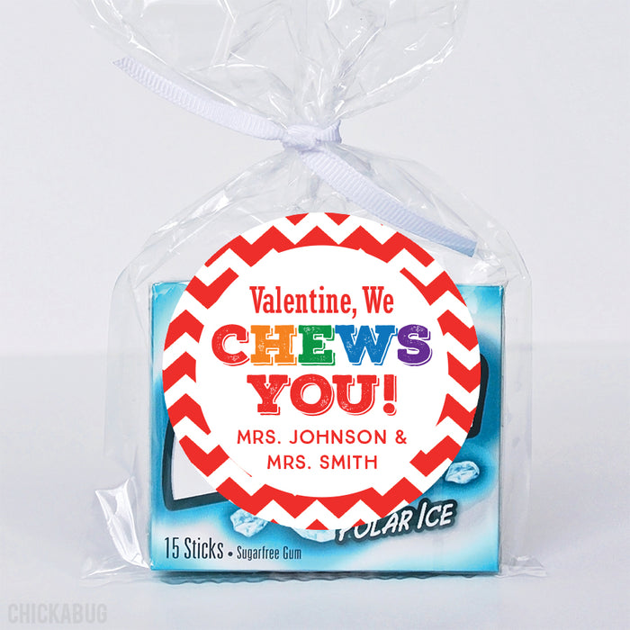 "I Chews You" Valentine's Day Stickers