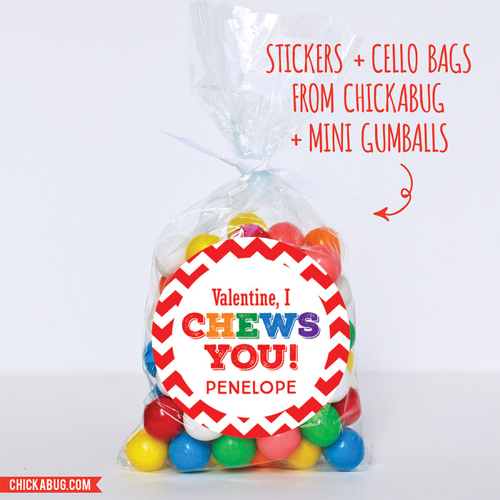 "I Chews You" Valentine's Day Stickers