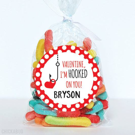 "I'm Hooked on You"  Valentine's Day Stickers