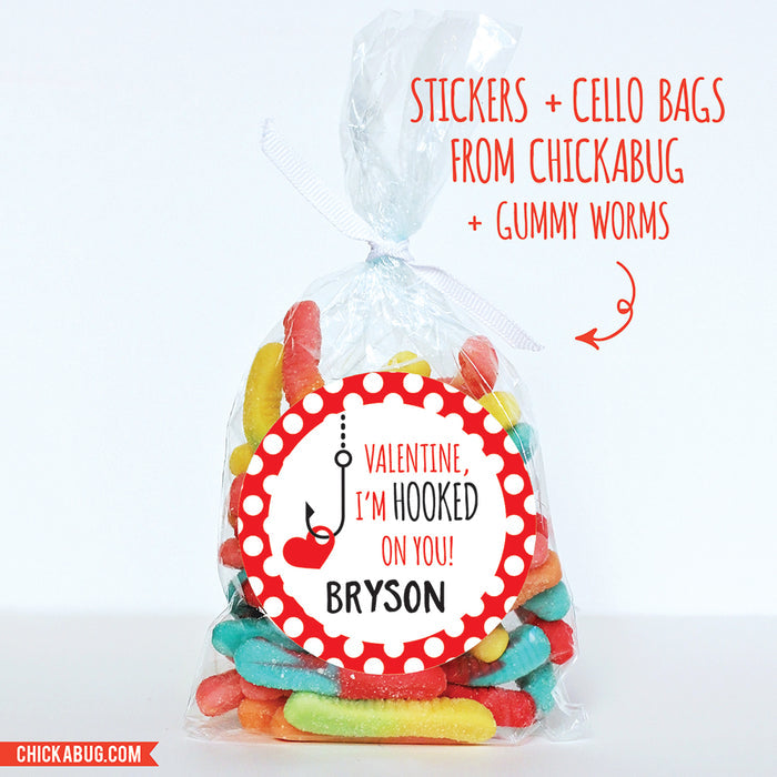 "I'm Hooked on You"  Valentine's Day Stickers