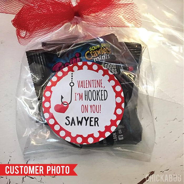 "I'm Hooked on You"  Valentine's Day Stickers