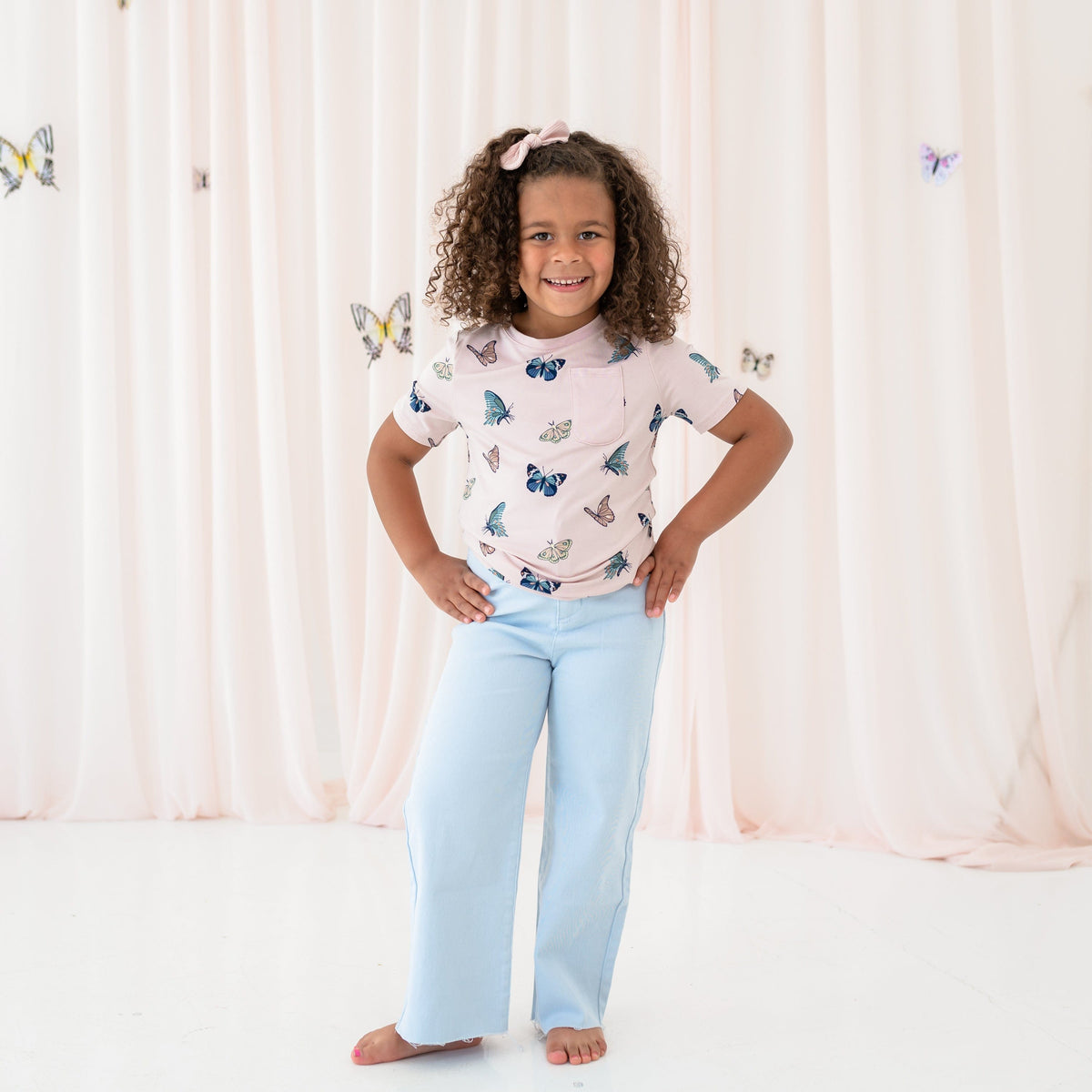 Toddler Crew Neck Tee in Blush Butterfly