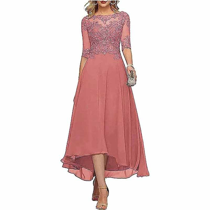 Lace Chiffon Bridesmaid Dress Tea Length Wedding Guest Dress Event Dress