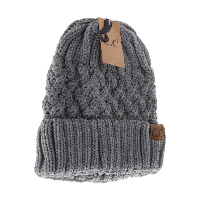 Lattice Knit Cuff C.C Beanie YJ1003: Lt. Grey
