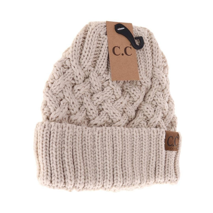 Lattice Knit Cuff C.C Beanie YJ1003: Lt. Grey