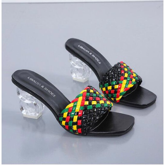 Libaijia Women’s Crystal Strap High-Heel Slides