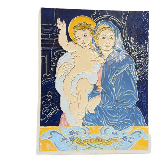 Mary and Baby Jesus Spes Nostra Salve Cloisonné Style Tile