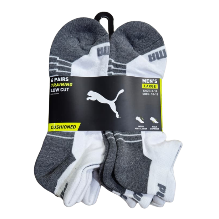 Puma Men’s Low-Cut No-Show Socks – 6-Pair White/Grey