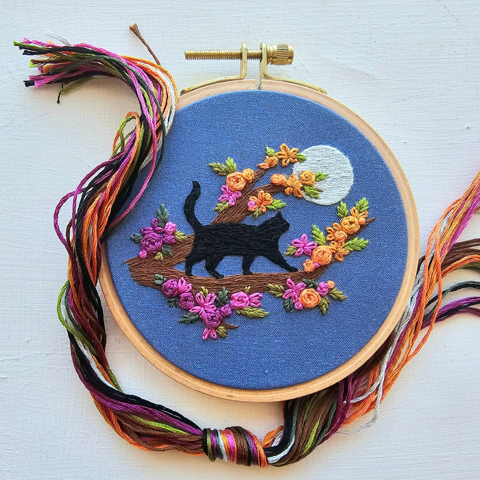 Mini Black Cat & Full Moon Embroidery Kit
