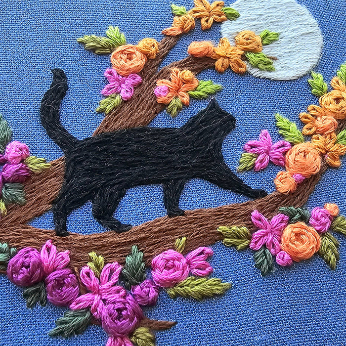 Mini Black Cat & Full Moon Embroidery Kit