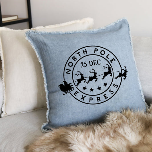NORTH POLE EXPRESS - 24" LINEN PILLOW (BLUE)