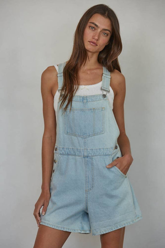 BD215 | Oversized Woven Denim Overall Shorts With Cuffs: Light Denim / S By Together