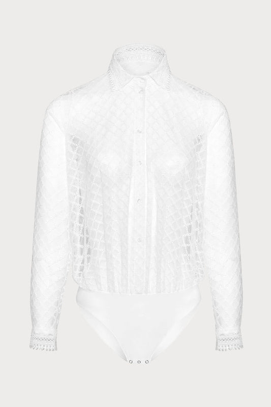 Paco Embroidery Blouse Bodysuit White