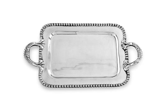 Beatriz Ball Pearl David Small Tray — Metal rectangular tray with pearl-like rim and handles on white