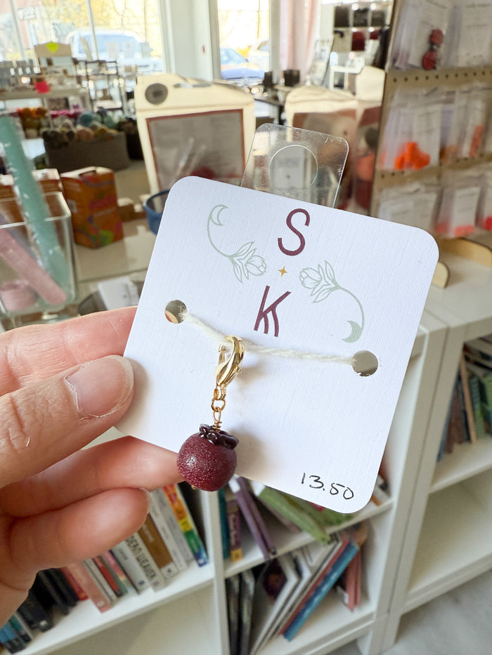 Persephone’s Pomegranate Stitch Markers by Sassafras Knits