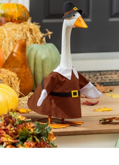 Porch Goose Outfit, Harvest Pilgrim Couple Evergreen Novelty