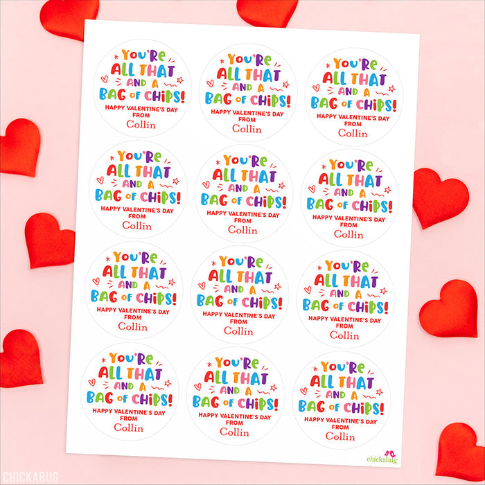 Potato Chips "All That and a Bag of Chips" Valentine's Day Stickers