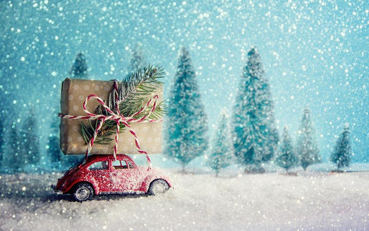 Red Retro Toy Car Delivering Christmas Photography Backdrop N-0052 Shopbackdrop