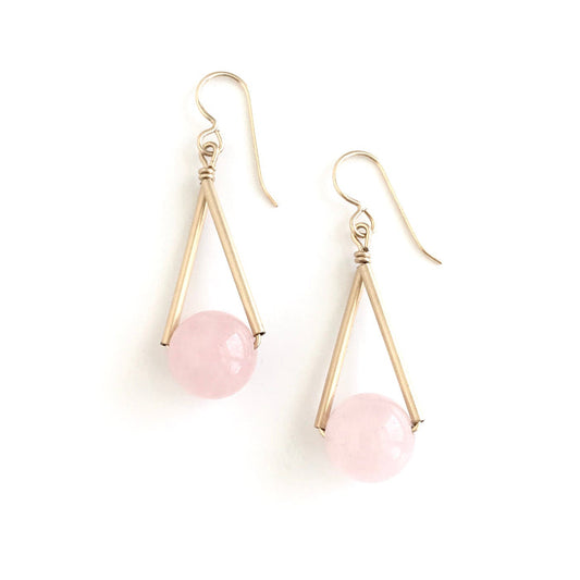 Rose Quartz Triangle Earrings - ships directly from maker