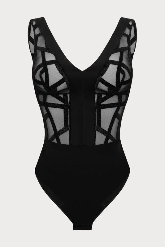 Série V Neckline Embroidery Bodysuit