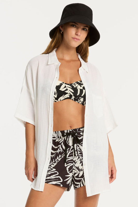 Sunset Cotton White Cover Up Shirt