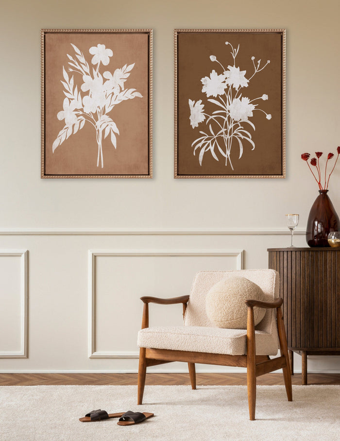 Spring Floral Silhouette botanical pair by Heather Dutton, styled in a dining area